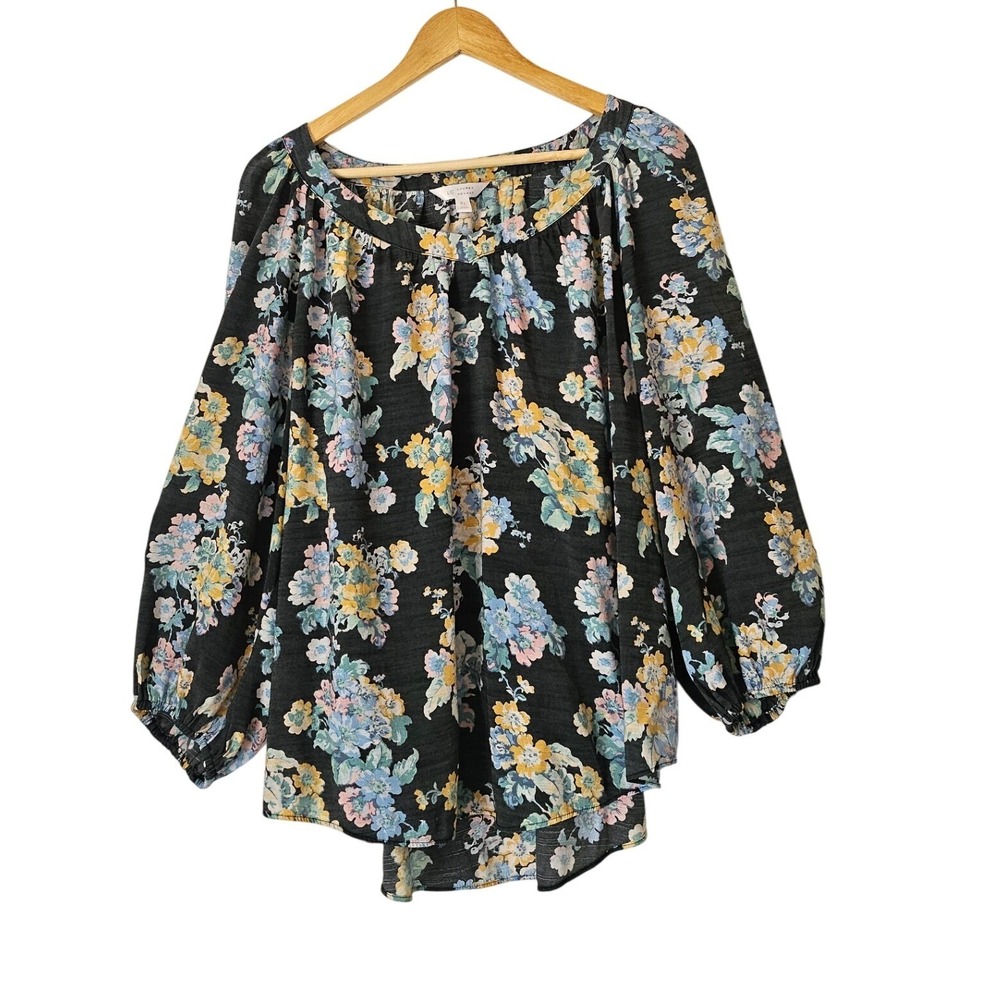 LC Lauren Conrad Floral Peasant Blouse XL Boho‎ Balloon Sleeve Cottagecore Top